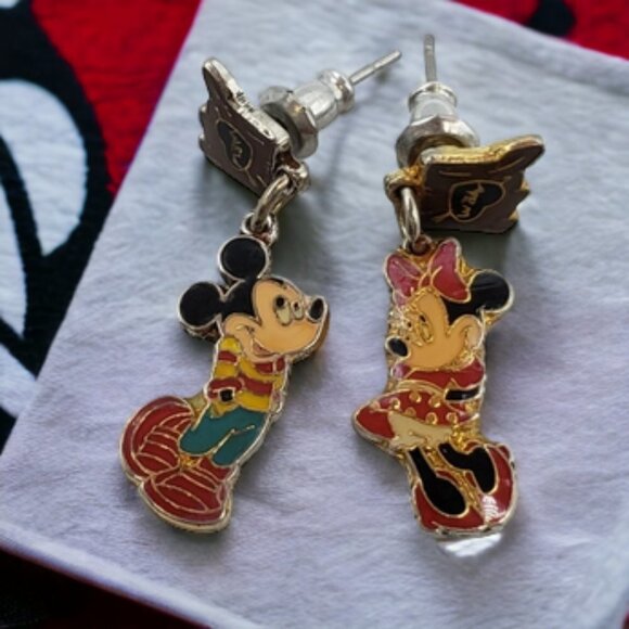 Mickey & Minnie Mouse Earrings Disney Enamel Metal Jewelry Heart - Picture 2 of 13